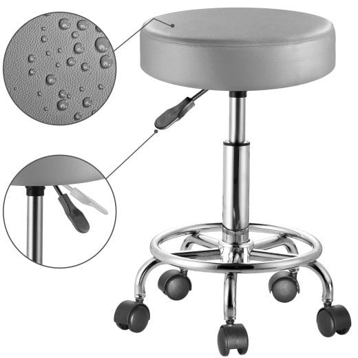 Tabouret de bureau Casaria - tabouret à roulettes - Hauteur Réglable - Rotation à 360° - Gris