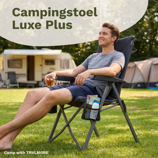 TRVLMORE Chaise de camping de luxe - pliable - capacité de charge de 150 kg - sac de transport inclus - chaise pliante - chaise de camping - chaise pliante - gris