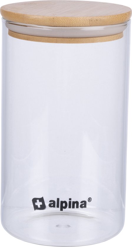 alpina Stockpot 900ML - Pot en verre avec couvercle - Pot de stockage en verre borosilicate/bambou