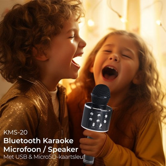 Denver Karaoke Microphone Bluetooth - Sans fil - Ensemble Karaoké - Haut-parleur intégré - AUX - MicroSD - KMS20 - Noir