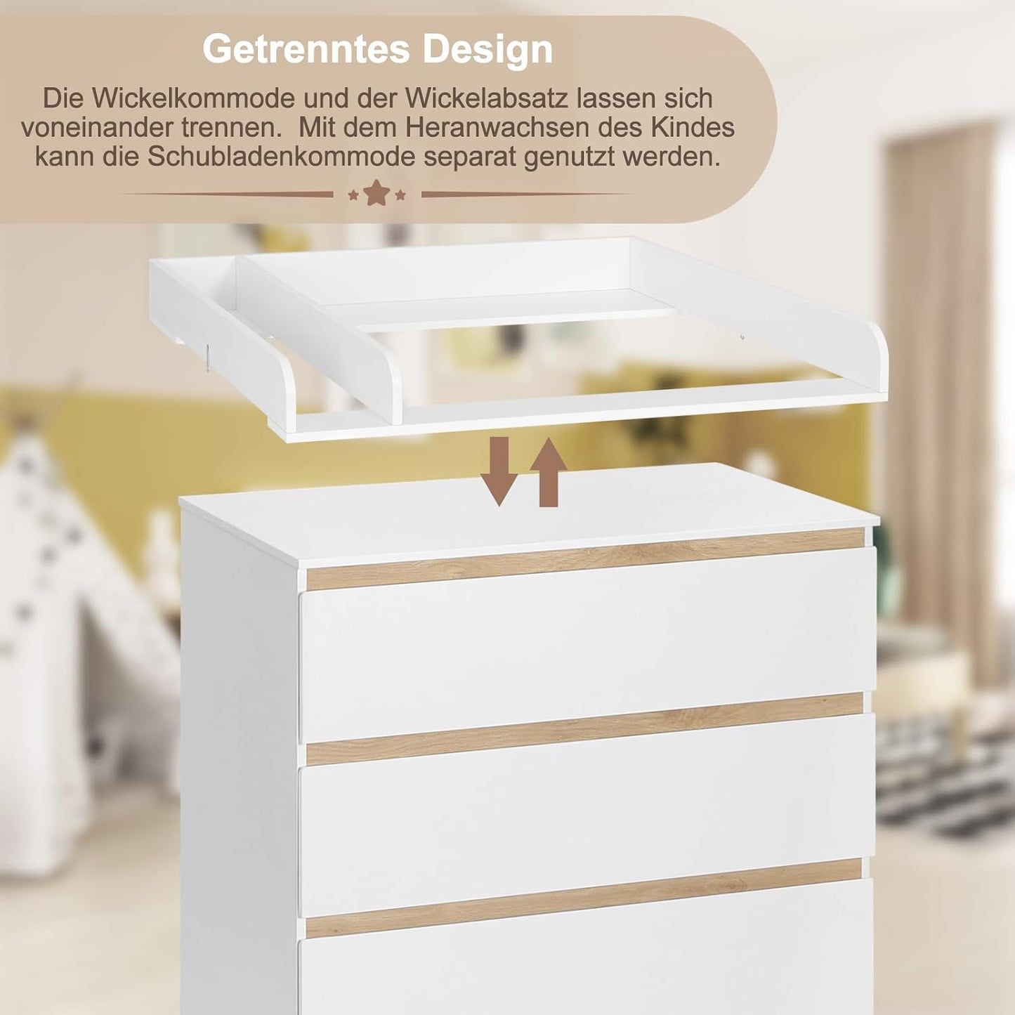 Commode pour bébé WOLTU avec planche à langer amovible – 4 tiroirs – Bois certifié FSC – Blanc