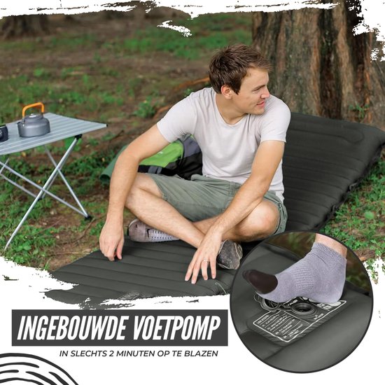 Ever Trex Sleeping Mat Comfort - 193x70x10cm - Pompe intégrée - 1 personne - Matelas de camping - autogonflant - Noir
