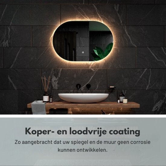 Mirlux Miroir de salle de bain avec éclairage LED et chauffage - Miroir mural ovale - Miroir de douche anti-condensation - 90x60CM
