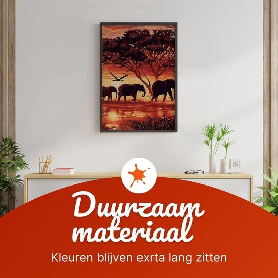 Rubye® Painting By Number Adults - Elephant Family - Pinceaux inclus - Canvas Painting canvas - Colour by Number - 40x50cm