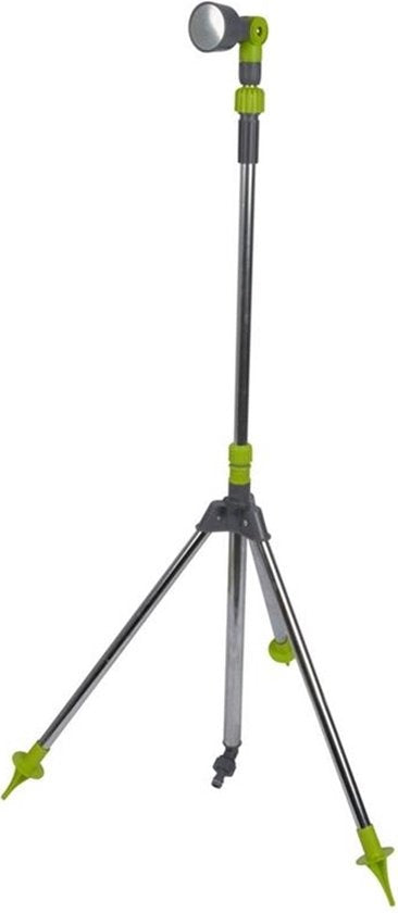 Kinzo Douche de jardin réglable - ⌀56 x 160/220CM - Trépied, pomme de douche et raccord pour tuyau d'arrosage inclus - Plastique/Aluminium - Vert/Argent