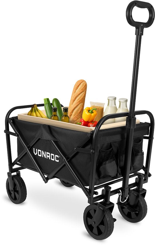 VONROC Wagon - Modèle compact - Pliable - Capacité de charge de 60 kg - Capacité de 50l - Roues solides anti-fuites - Cadre en acier robuste - Polyester 600D - Noir