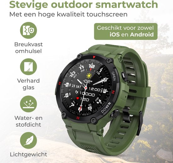 Nuvance - Montre intelligente pour l'extérieur - IP67 Waterproof - Bluetooth Smartwatch pour femmes et hommes - Smartwatches - Montre de sport avec podomètre, compteur de calories, somnomètre - Convient à tous les smartphones - Vert
