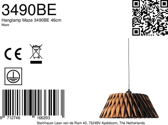 Anne Lighting - suspension - Maze - naturel - bois - Ø 46 cm - E27 - 3490BE