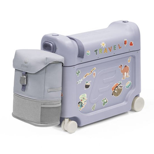 Kit de voyage Stokke JetKids, Arctic Blue - Avec valise BedBox Ride-On et sac à dos - Pour les enfants de 2 à 7 ans (jusqu'à 35 kg)