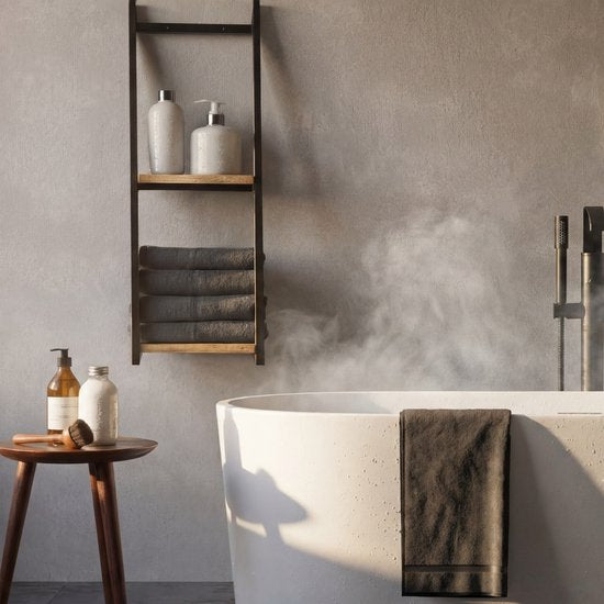 Vonia Porte-serviettes - Porte-serviettes salle de bain - Porte-serviettes salle de bain - Porte-serviettes - Noir/Bois