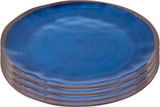 Bo-Camp - Assiette de petit-déjeuner - Halo - Lot de 4 - Mélamine - Bleu