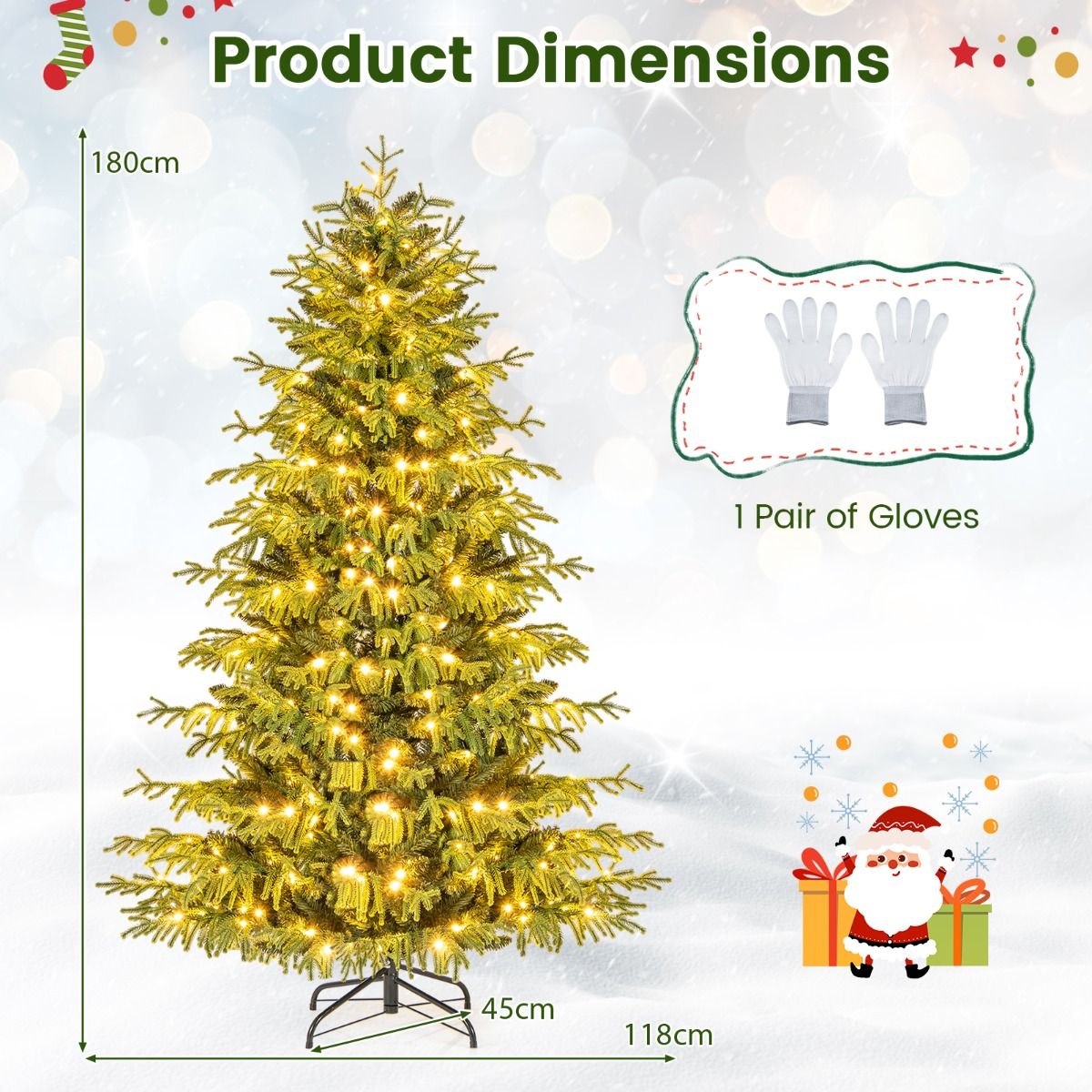 Sapin de Noël artificiel Coast avec guirlande lumineuse - 180 cm - ampoules LED blanc chaud - vert