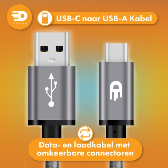 Drivv. Câble USB vers USB C - Chargeur rapide - Câble de données et de charge USB C - 5 mètres - Convient à Samsung, iPhone 15 et autres - Gris spatial