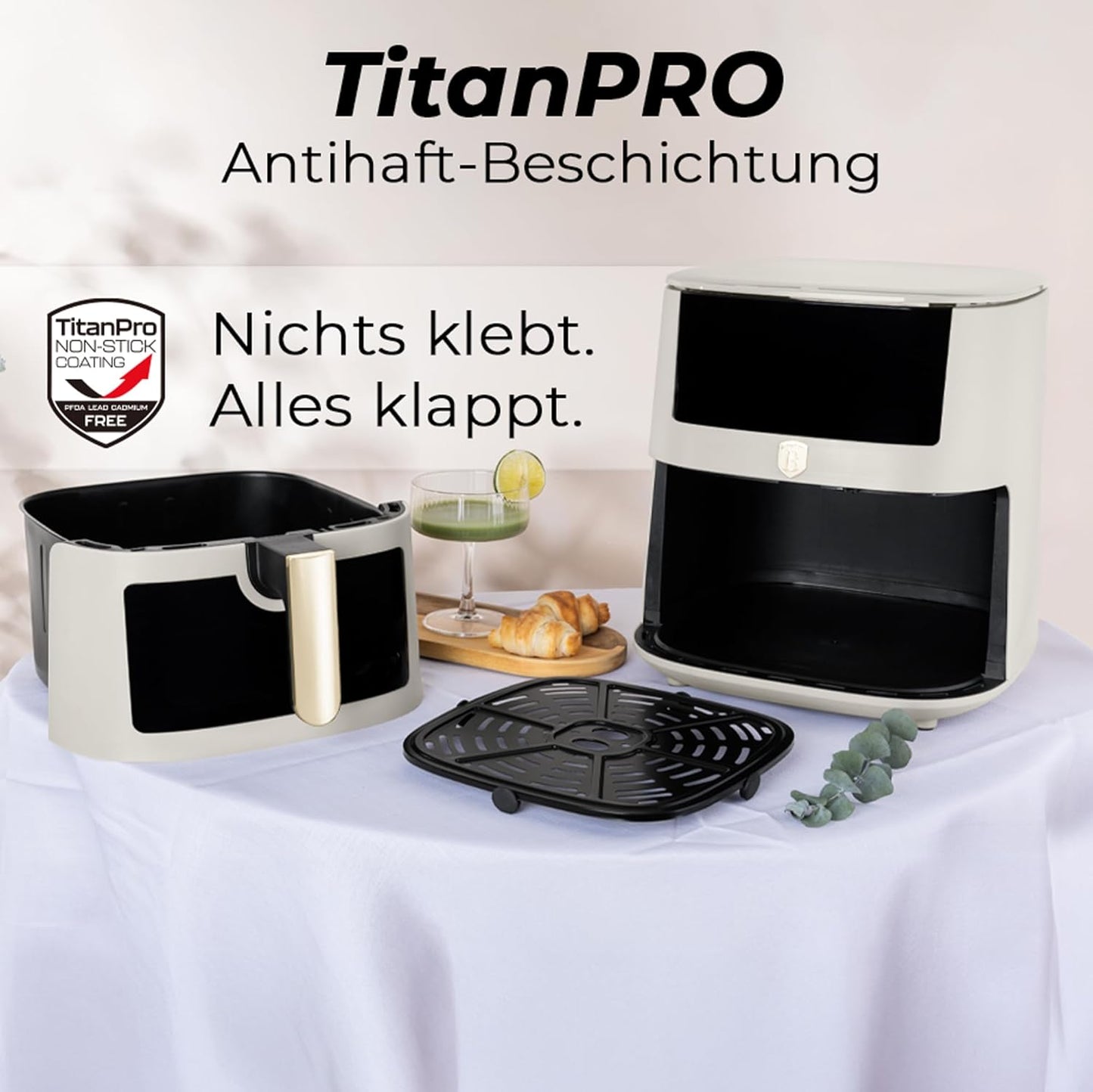 Friteuse à air chaud Berlinger Haus 8 litres - Crème mat - Écran tactile numérique - 1 650 W - 33 x 36,5 x 36,5 cm