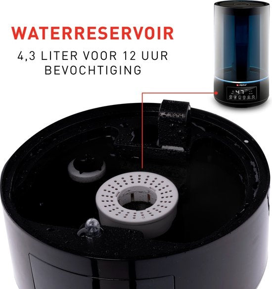alpina Humidificateur 4.3L - Humidificateur - Diffuseur d'arômes avec minuterie - Télécommande - Noir