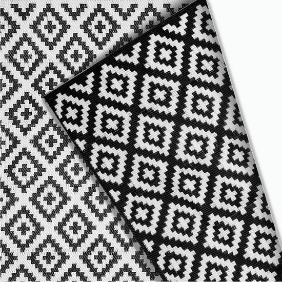 Goliving Tapis d'extérieur Summer Diamond - 183x290CM - Tapis de jardin - Tapis d'extérieur - Tapis - Tapis de jardin - Réversible - Sac de transport inclus - Noir/Blanc
