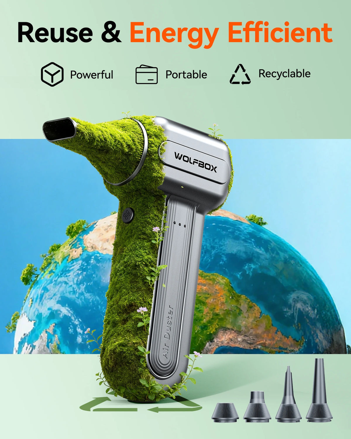 Souffleur d'air sans fil WOLFBOX DF60 – 110 000 tr/min – 3 vitesses – Souffleur d'air puissant pour la voiture, la maison et l'extérieur