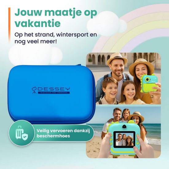 ODESSEY Caméra pour enfants avec imprimante - Full HD - Caméra Selfie - Carte SD 32GB - Photo - Vidéo - Jeux - Caméra numérique pour enfants - Caméra photo pour enfants - Dino