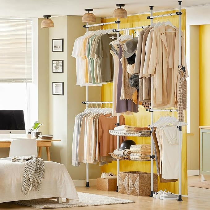 SoBuy Portoir à vêtements - 4 Portoirs - Réglable - 305 x 5 x 270 cm - Blanc - KLS04