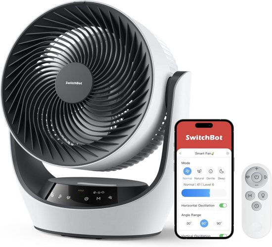 Ventilateur de table sans fil SwitchBot 22 dB - Ventilateur USB rechargeable ultra-silencieux avec application et télécommande - Circulation d'air silencieuse sur le bureau - 4 vitesses et minuterie - Blanc