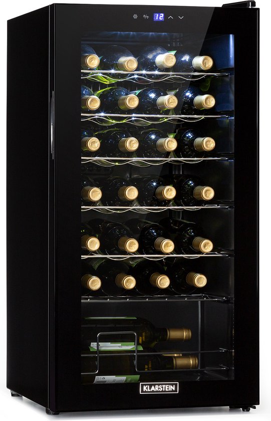 Cave à vin Klarstein Shiraz 28 Uno - 74 litres - Capacité de 28 bouteilles - Commande tactile - Plage de température : 5-18 °C - Noir