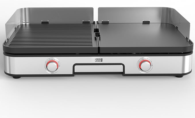 Grill de table électrique LEBENLANG  - 2400W - Pince à griller et protection anti-éclaboussures incluses - 35 x 52 x 10 cm - acier inoxydable
