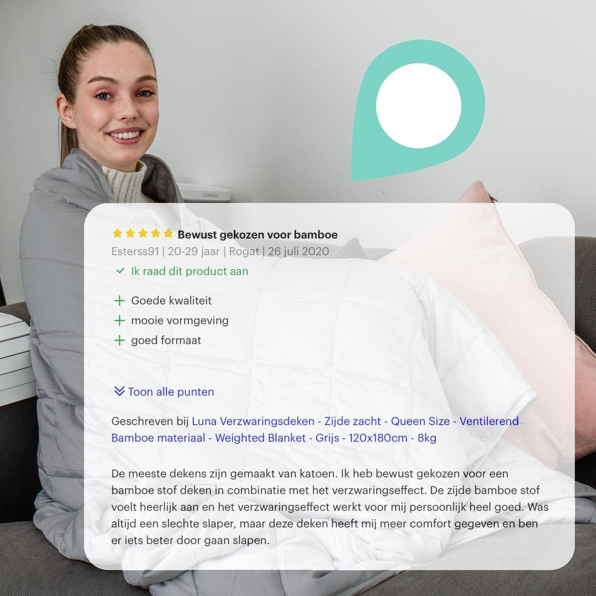 Litollo Weighted Blanket 7 kg - Couverture lestée - 4 saisons - Gris - 140x200cm - Garantie 5 ans incluse