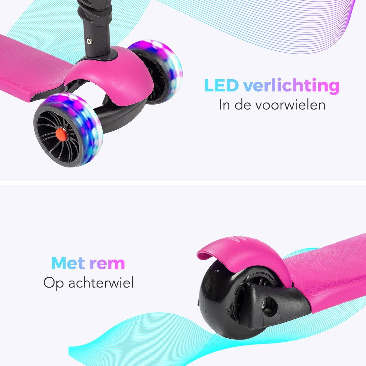 LifeGoods MultiRider Scooter pour enfants - Étape 3-8 ans - Siège réglable - Roues lumineuses - Garçons/Filles - Rose