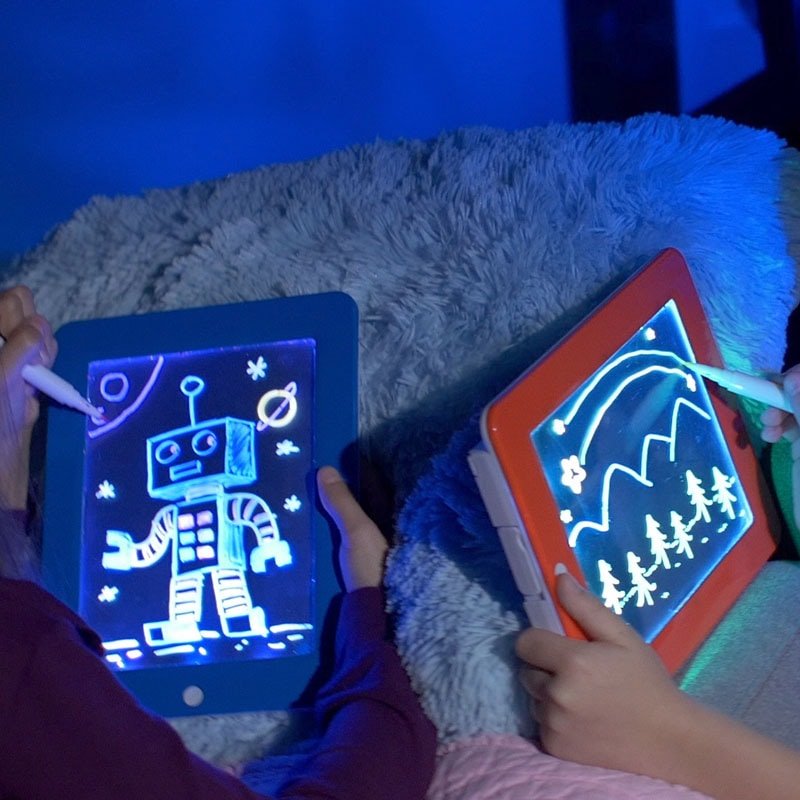 Table magique Magic Pad - 8 modes d'éclairage - 30 gabarits inclus - 3 feutres fluo - Design tablette