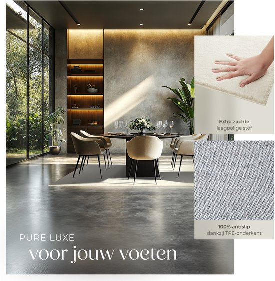 tectake® Tapis à poils courts - 140 x 200 cm - Crème - Tapis pour le salon, la chambre à coucher, la salle à manger - Facile d'entretien et lavable - Sous-couche antidérapante - Antiallergique - Diverses tailles et couleurs