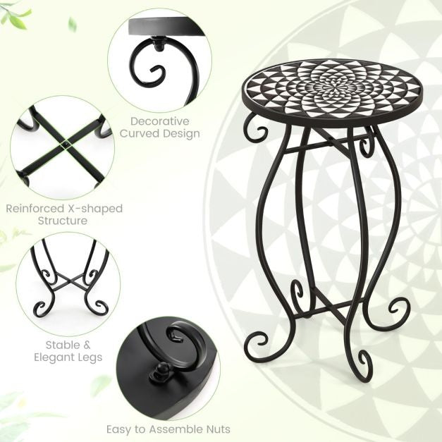 Coast Mozïek side table - Table de terrasse ronde d'intérieur et d'extérieur - 30 x 30 x 50 cm - Noir/Blanc