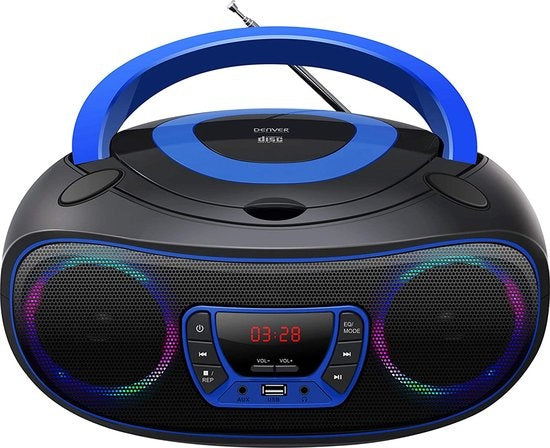 Denver Portable Radio CD Player Kids - Bluetooth - Light Effects - Boombox - AUX - FM - TCL212BT - Blue