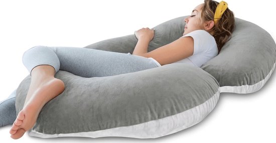 Oreiller de grossesse Sleepcomfort Selana en forme de U – 150 cm – Minky Dot & Jersey – Gris