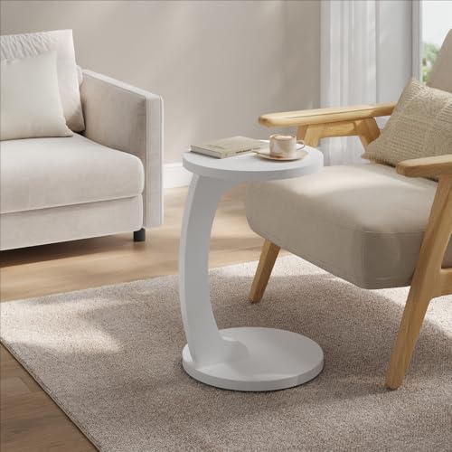 Woltu Side Table C-shaped - Table basse ronde - Design scandinave - MDF White - 38 x 55 cm