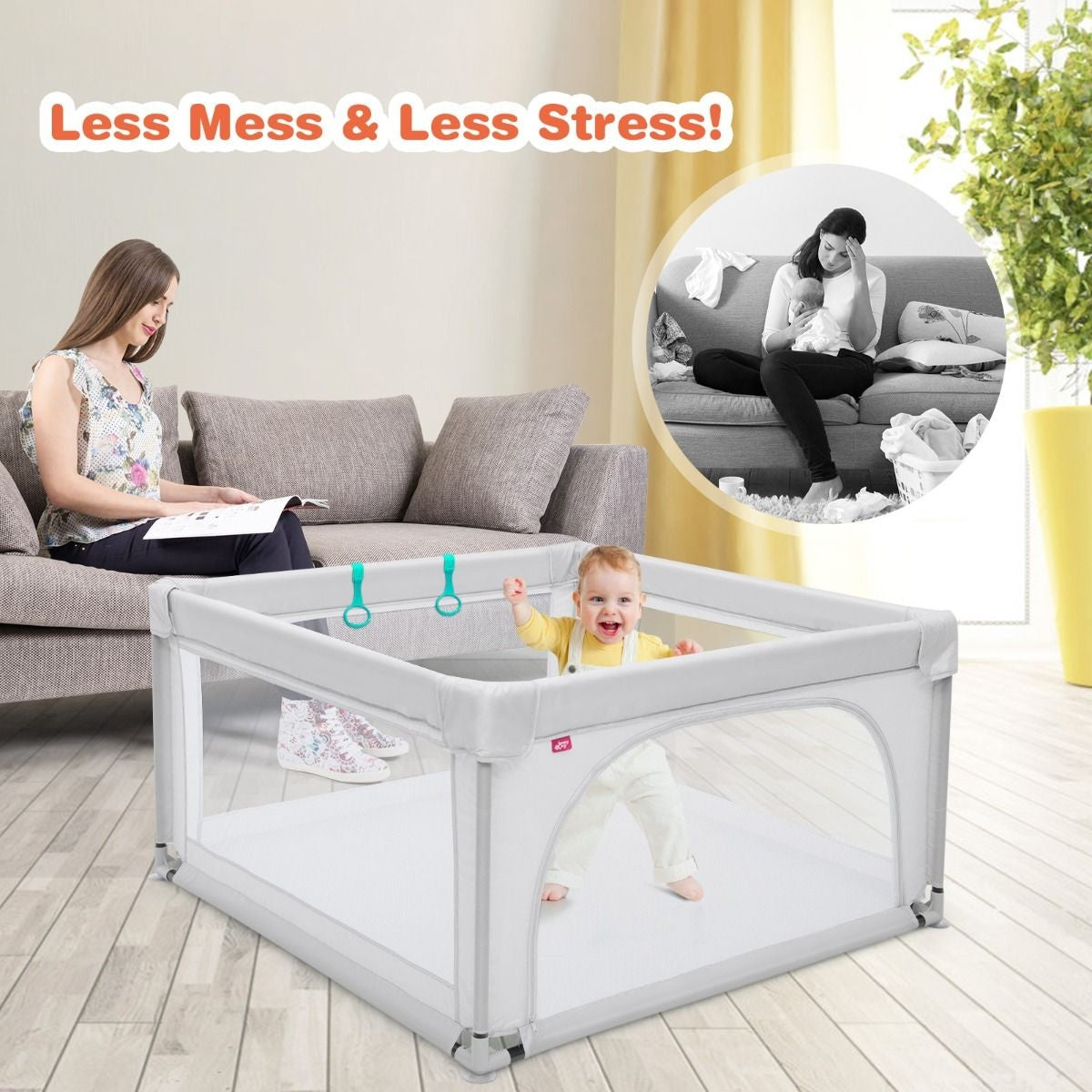Parc pour bébés Grand parc pour enfants en bas âge avec 50 balles de jeu 120 x 120 x 68 cm Gris