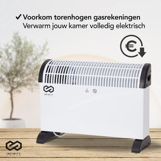 Infinity Goods Radiateur électrique - Fonction Turbo et ventilateur - 750 / 1500 / 2000W - Thermostat réglable - Radiateur - Protection contre la surchauffe - 35m² - Noir/Blanc