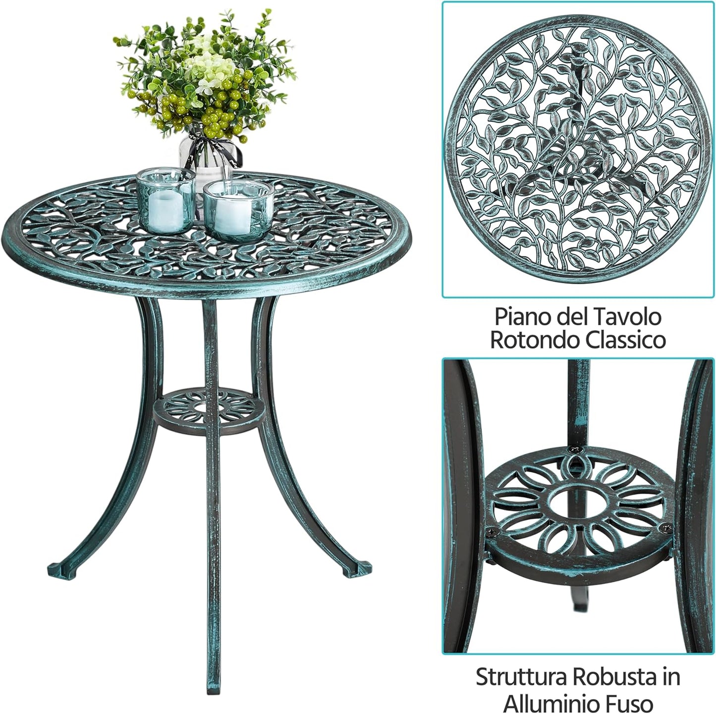 Ensemble de bistrot Yaheetech 3 pièces – Vert – Ensemble de jardin en métal comprenant 2 chaises et une table
