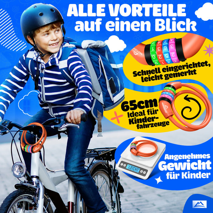 NEXTCOVER® Cadenas pour vélo d'enfant avec code numérique à 4 chiffres I Cadenas pour vélo d'enfant - Idéal pour les scooters, les vélos et plus encore I Cadenas à combinaison pour vélo avec des chiffres colorés - Cadenas pour scooter Extra robuste et sûr