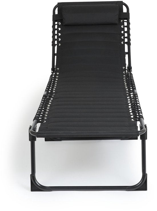 909 OUTDOOR Chaise longue pliable - Noir - Avec coussin et dossier réglable - 189x59x30 cm - Jusqu'à 110 kg