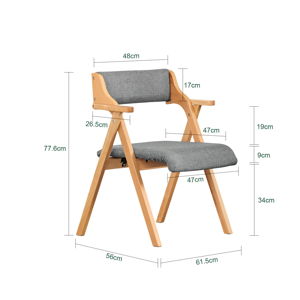 SoBuy FST98-HG Chaise de salle à manger pliable en bois avec coussin - Chaise pliable en hêtre massif - Gris
