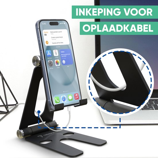 Serve Phone Stand XL - Support en aluminium pour téléphone portable et tablette - Support de téléphone pour bureau - Support de téléphone pliable TTH105 - Noir