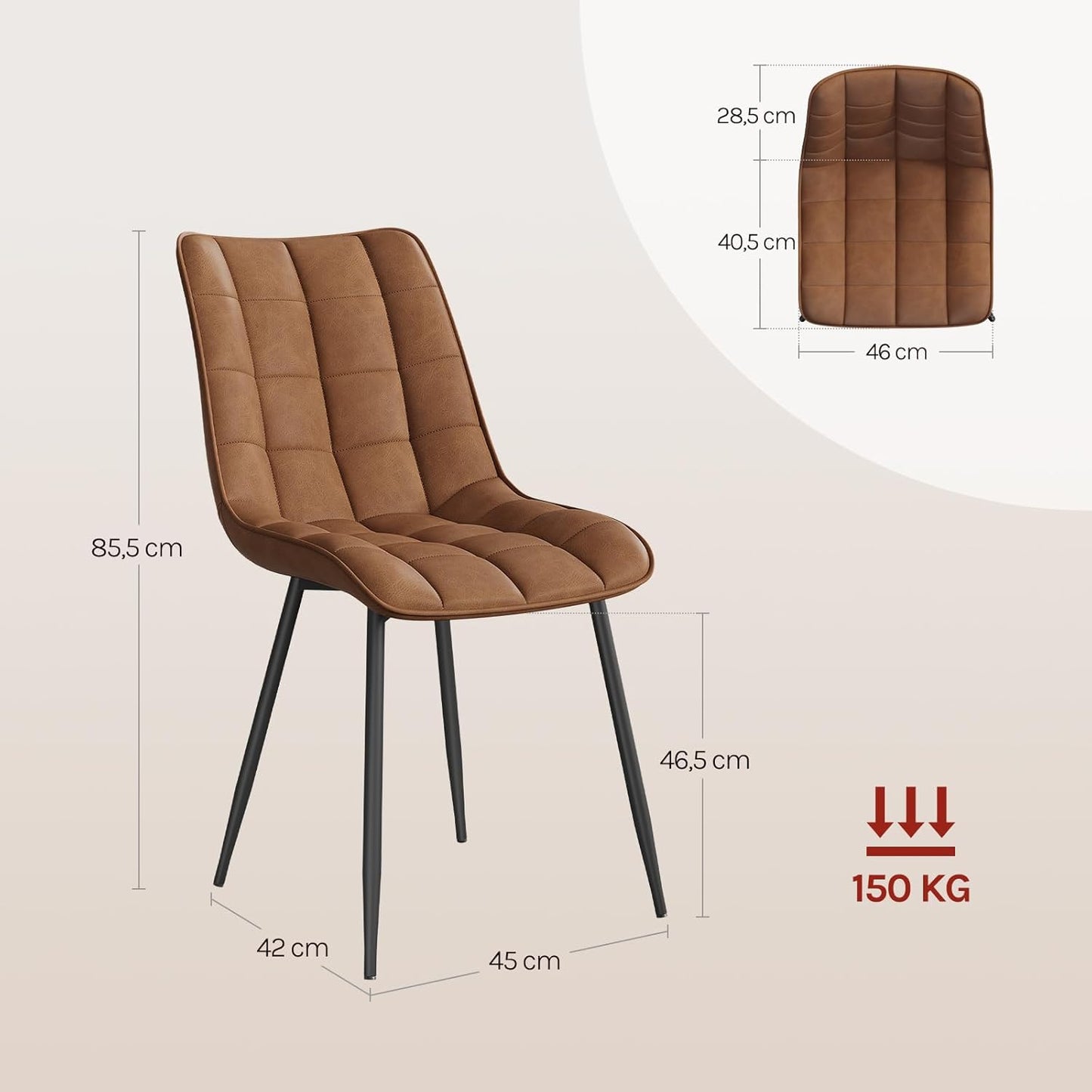 Chaise de salle à manger WOLTU - 46 x 40,5 x 85,5 cm - Simili cuir - Ergonomique - Métal - Marron clair