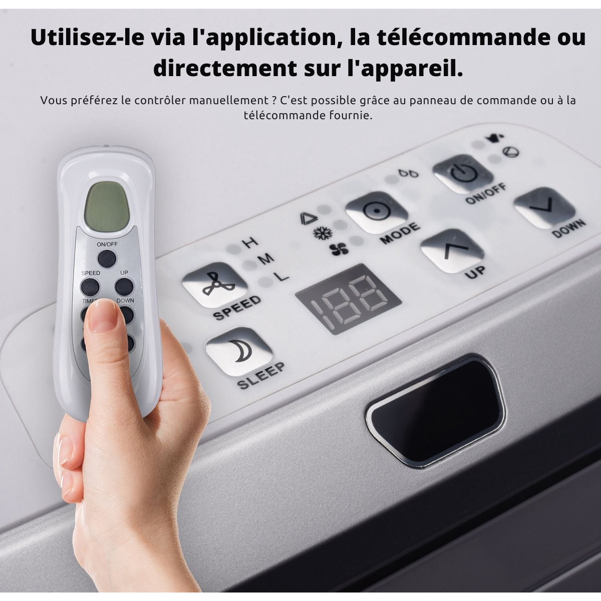 Climatiseur Mobile Intelligent FlinQ avec Tuyau de Drainage – 13 000 BTU – Fonction Sommeil Silencieux – Rafraîchit jusqu’à 50 m² – Avec Application et Télécommande – 41,5 x 41,8 x 79 cm – Blanc