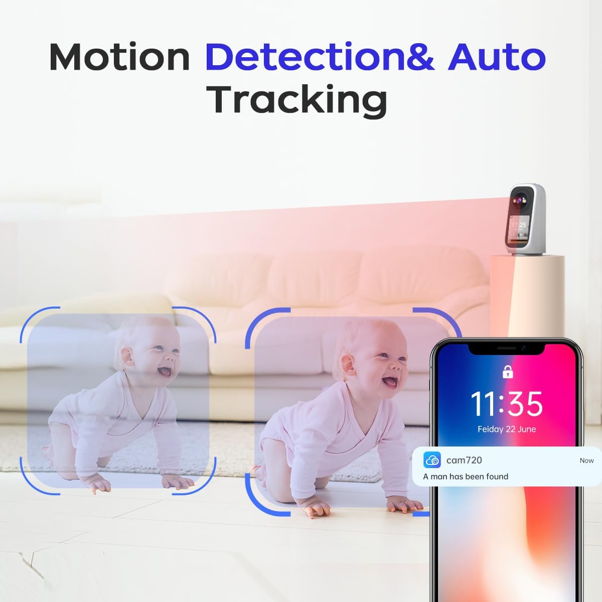 Caméra de sécurité d'intérieur JOOAN 2K avec écran 2,8 pouces – PTZ 360° – Wi-Fi 5G – Vidéo bidirectionnelle – Blanche