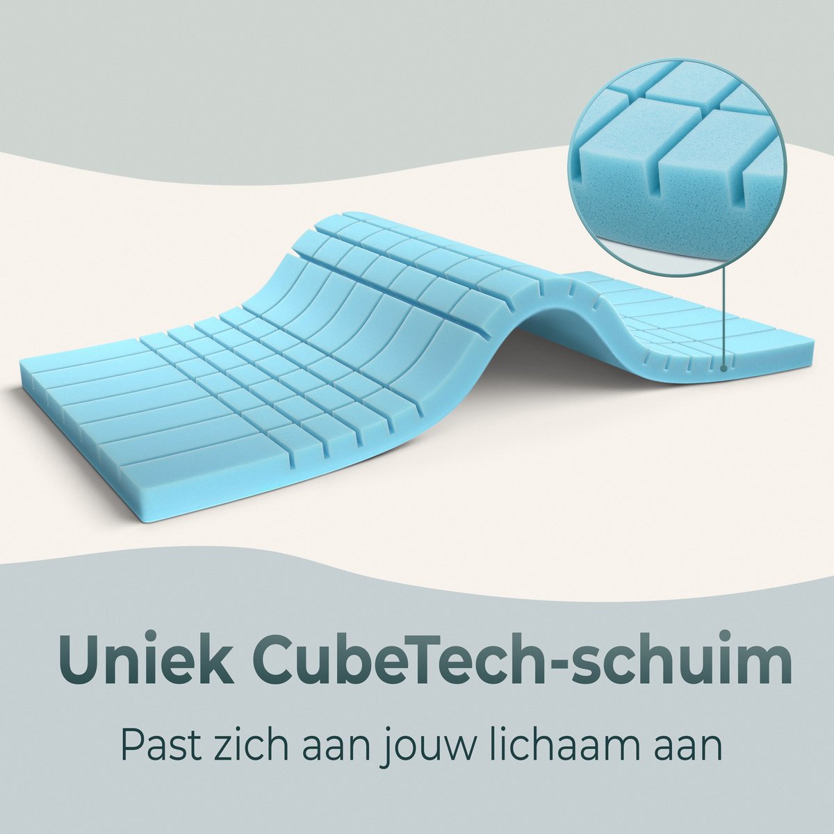 CozySense® - CubeTech Topper Matelas Topdeck - 120 x 200 cm - équipé de plus de 100 cubes de confort et de gel réfrigérant et housse lavable - pour les maux de dos et le soulagement de la pression - mousse à mémoire de forme et textile blanc