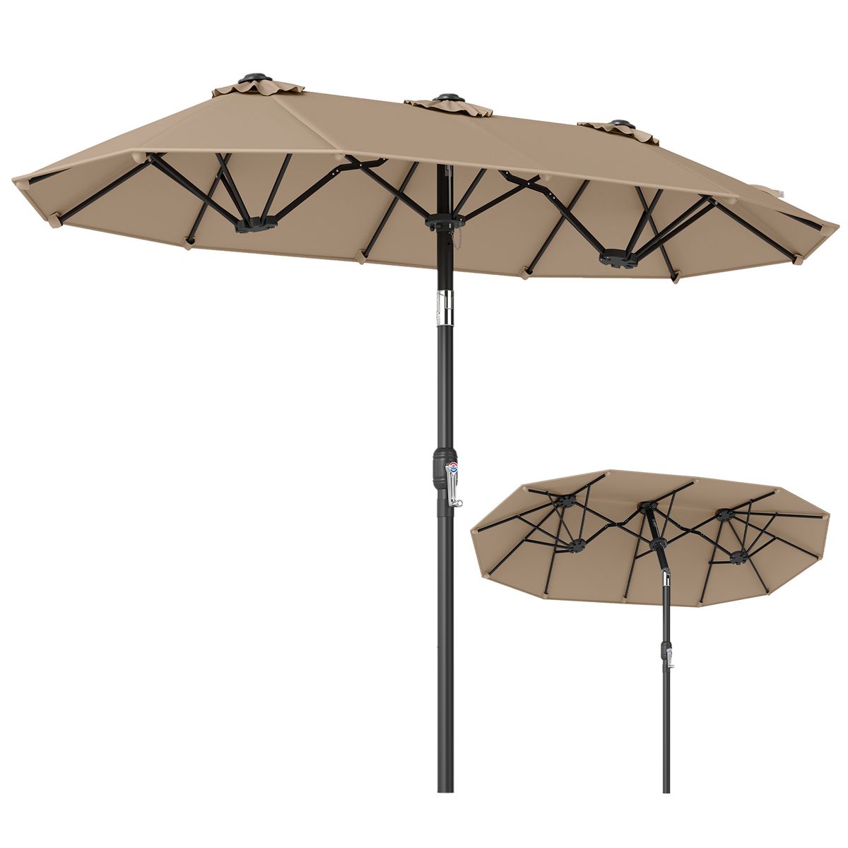 Parasol double Coast - rectangulaire - avec manivelle et fonction d'inclinaison - marron 300 x 160 cm
