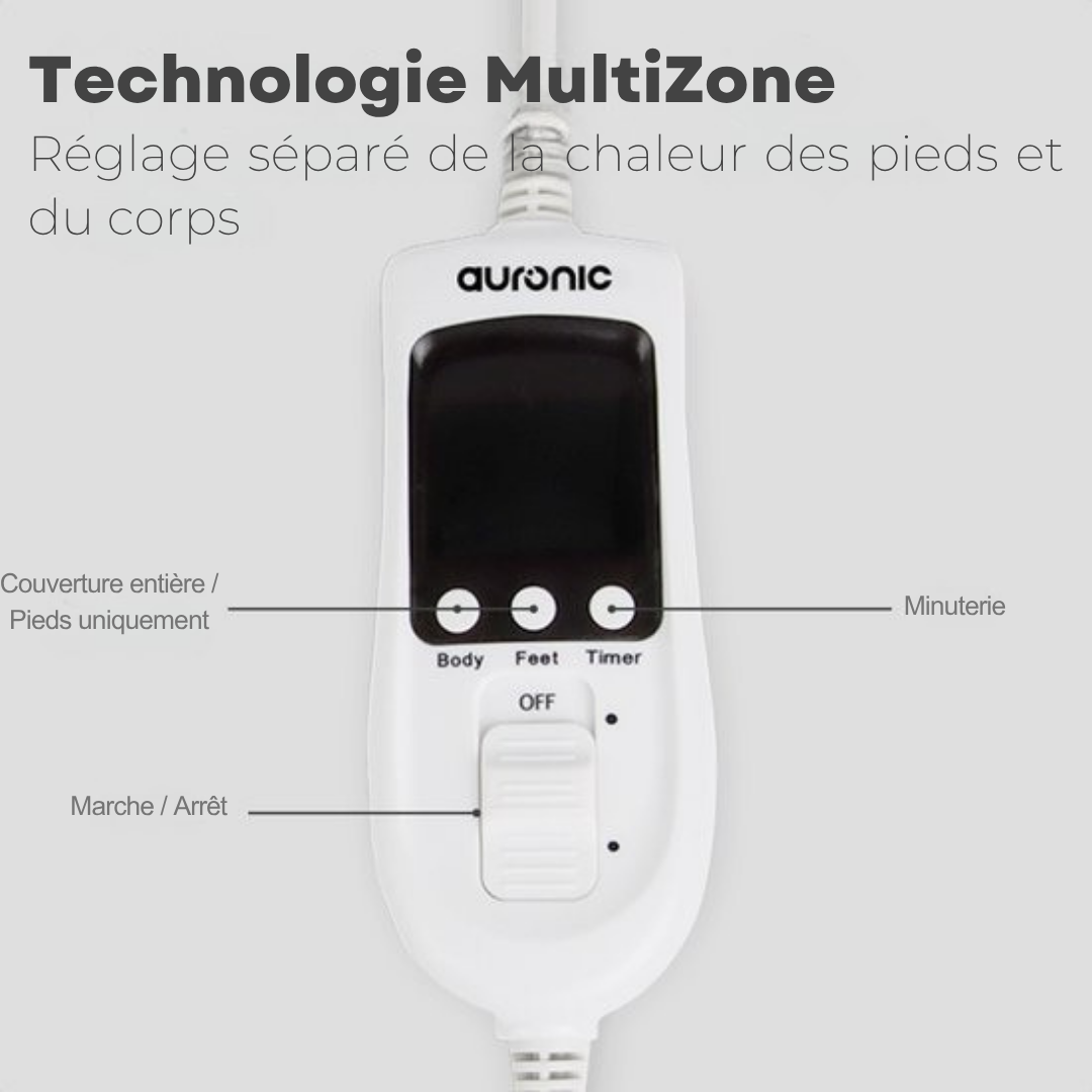 Couverture chauffante Auronic - 1 personne - Lavable - 70x150cm - Blanc