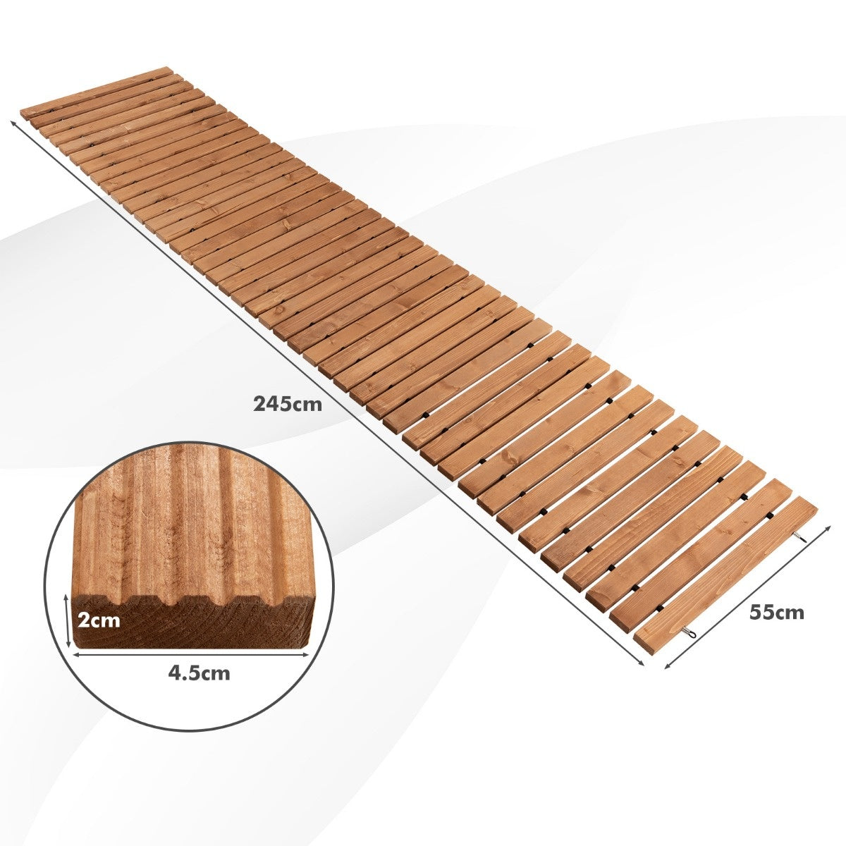Coast Garten-HolzWeg 245 x 55 x 2 cm Pavé droit roulant résistant aux intempéries à l'extérieur