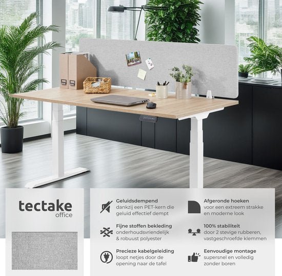 tectake® Séparateur d'écran de bureau Noisy - Avec noyau en PET insonorisant - Livré avec 2 clips de fixation - Dimensions (Lxl) 130 x 40 cm - Gris