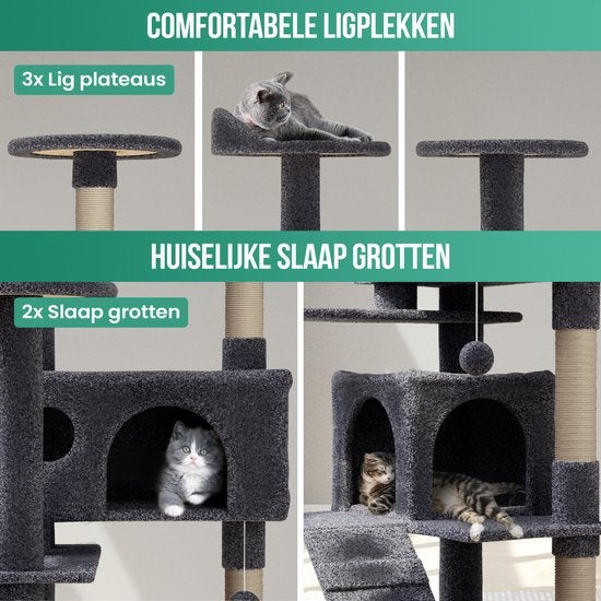 Avalo Griffoir pour chat à 7 niveaux - 137x50x50 CM - Gris foncé - Griffoir pour grands chats